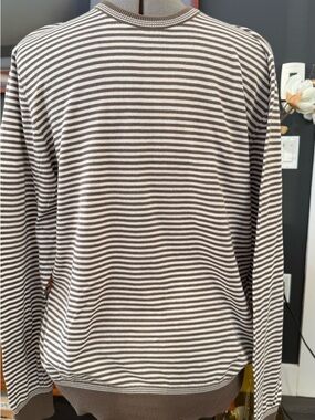 Men's Brown and White Striped Crewneck Sweater